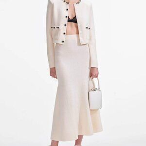 Self Portrait Embellished Cardigan and Skirt in Cream